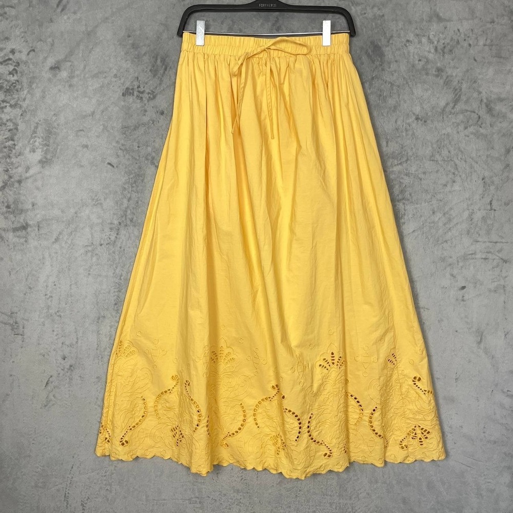 Moon River Butter Yellow Eyelet Embroidered Cotton Maxi Skirt Boho Summer Medium